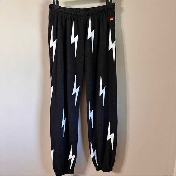 Aviator Nation Pants - BOLT STITCH REPEAT SWEATPANTS - BLACK // WHITE size Medium